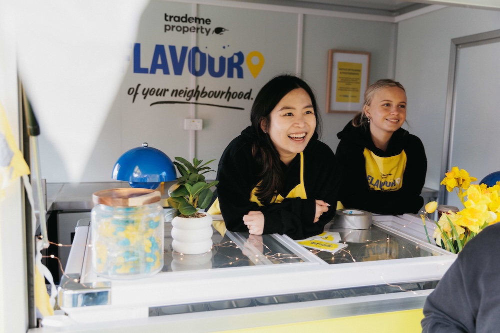 Trade Me Property campaign creative for The Flavour of Your Neighbourhood shows branded food-led local activations.