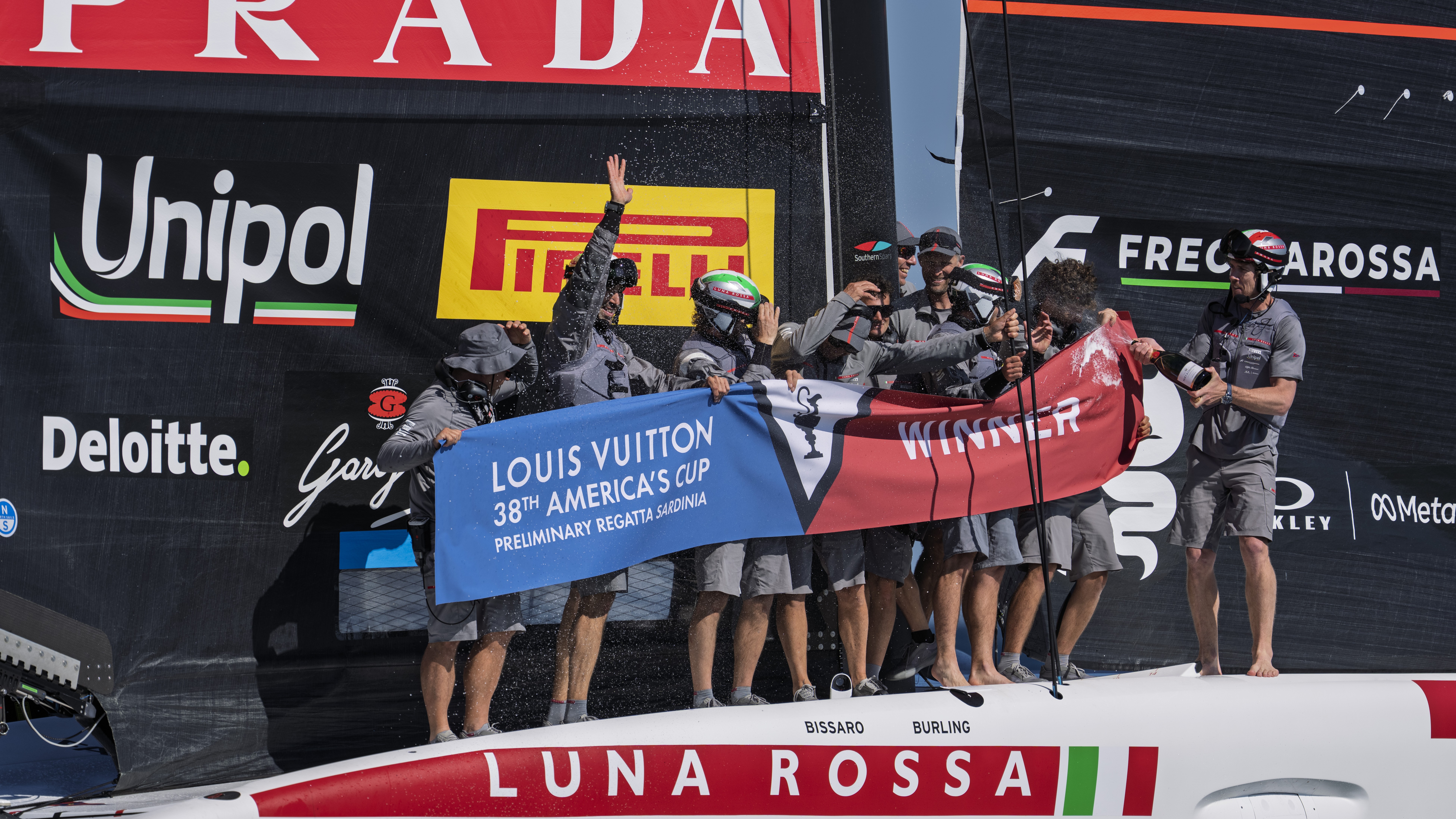 Luna Rossa racing against Emirates Team New Zealand off Sardinia.